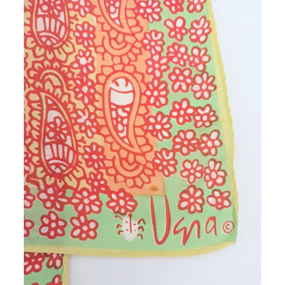 VTG Vera Silk Scarf Made in Japan Orange /Lime Paisley Print Rolled Edge 14X42